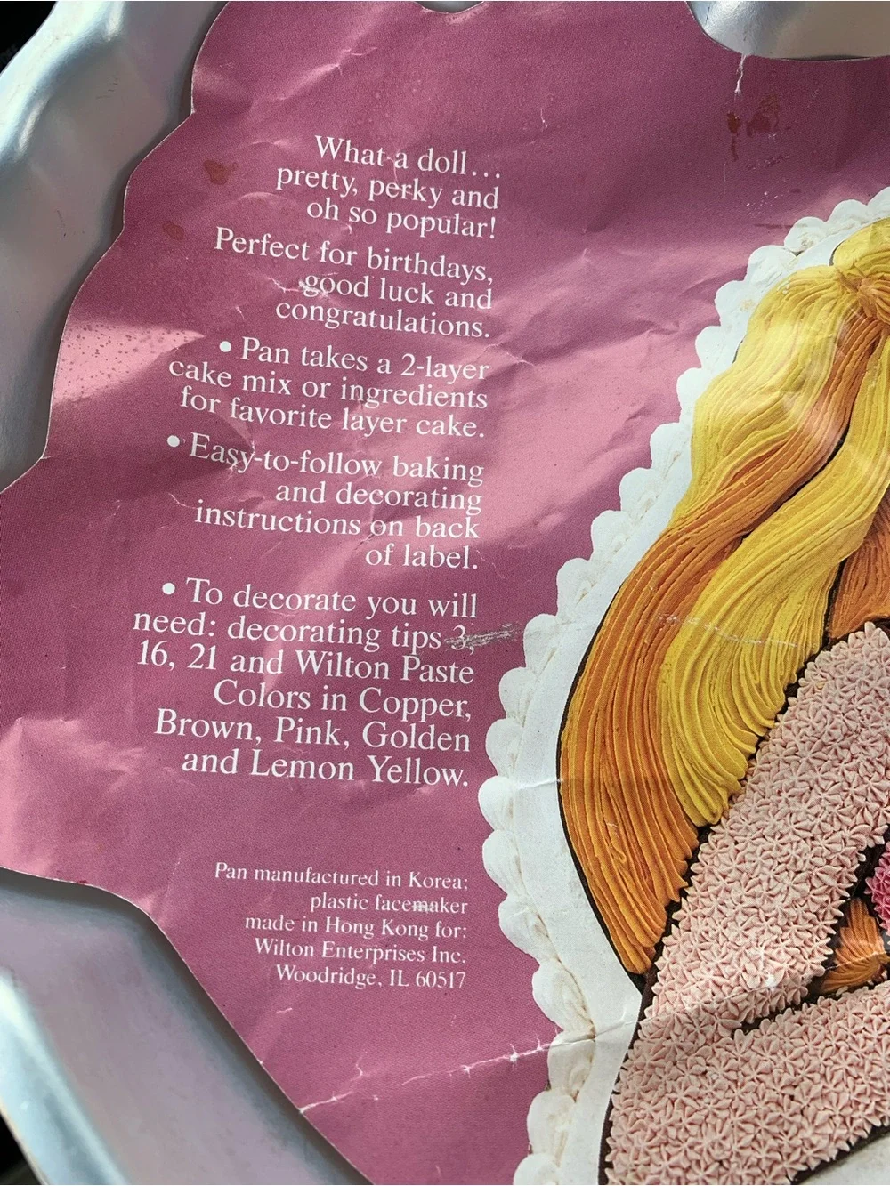Vintage Mattel Barbie Cake Pan with Pink and Blonde Artwork
